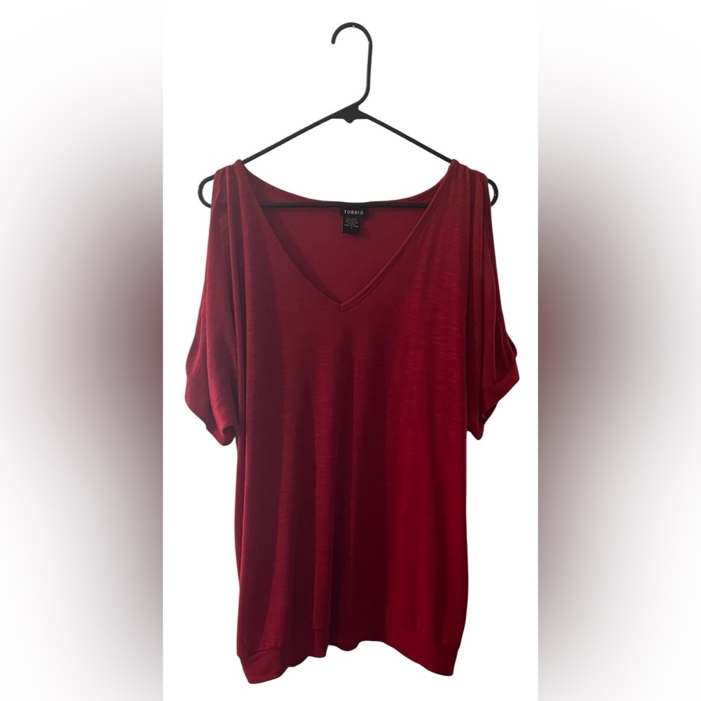 Torrid Red Cold Shoulder  V-Neck Top